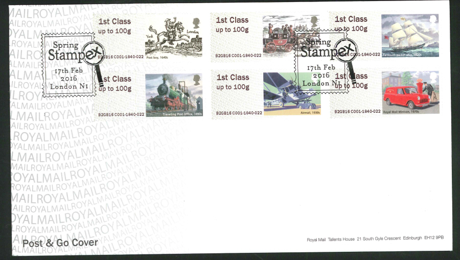 2016 - Post & Go Royal Mail 500 Years First Day Cover- Stampex Postmark
